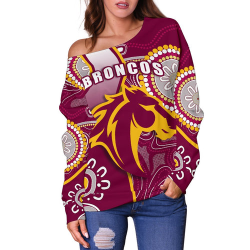 Broncos Indigenous Off Shoulder Sweater Brisbane Strong - Vibe Hoodie