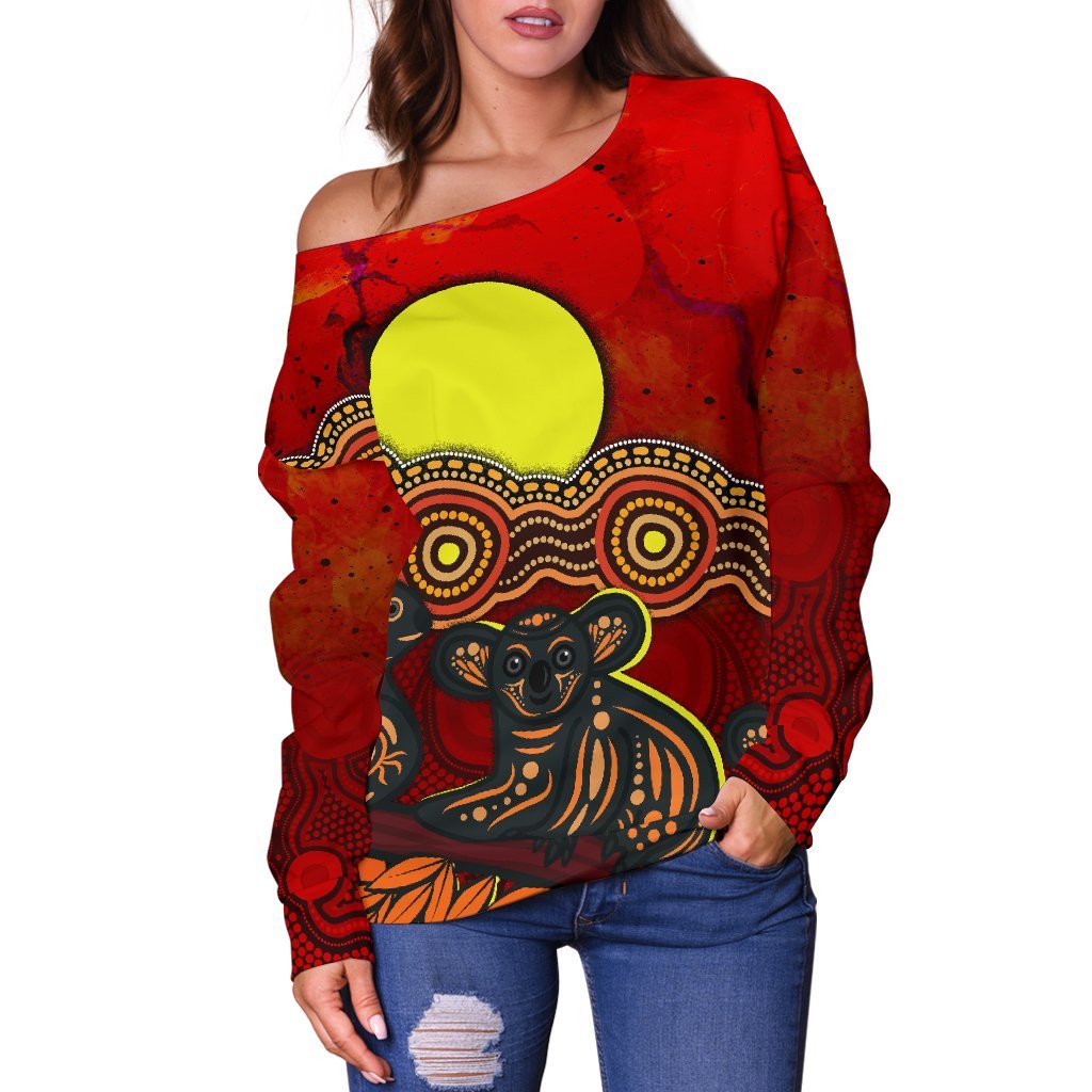 Aboriginal Off Shoulder Sweater - Australian Indigenous Koala - Vibe Hoodie