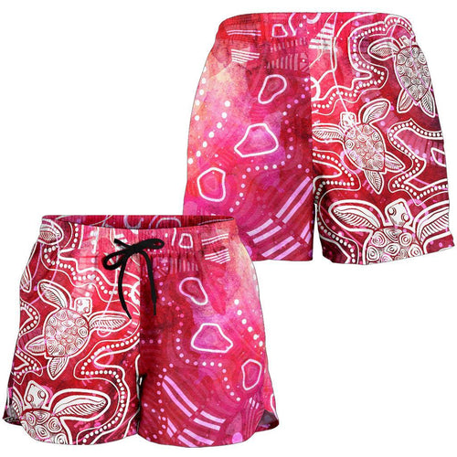 Aboriginal Women's Short - Sea Turtle With Indigenous Patterns (Pink) - Vibe Hoodie