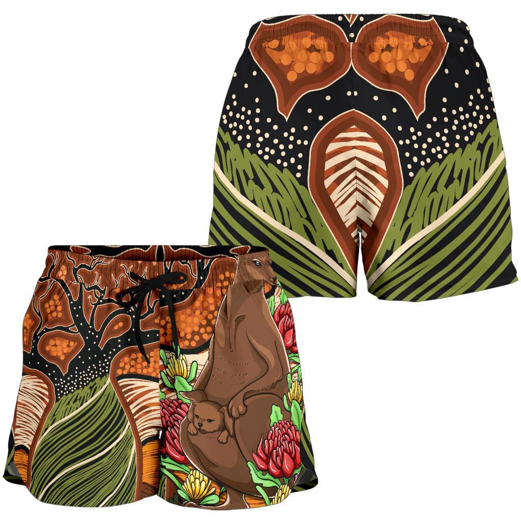Aboriginal Women's Shorts - Kangaroo With Indigenous Tree - Vibe Hoodie