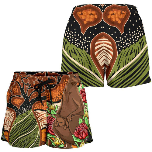 Aboriginal Women's Shorts - Kangaroo With Indigenous Tree - Vibe Hoodie