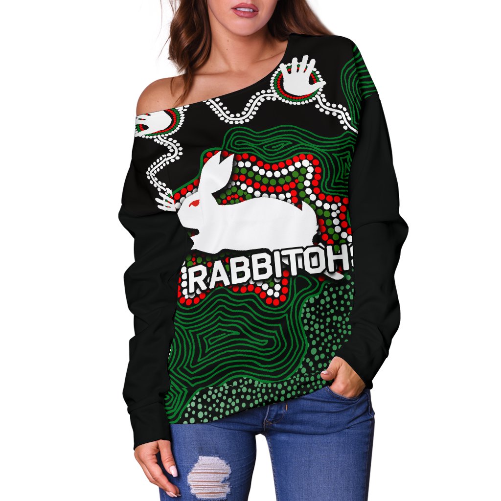 Rabbitohs Women's Off Shoulder Sweater Aboriginal 2 - Vibe Hoodie