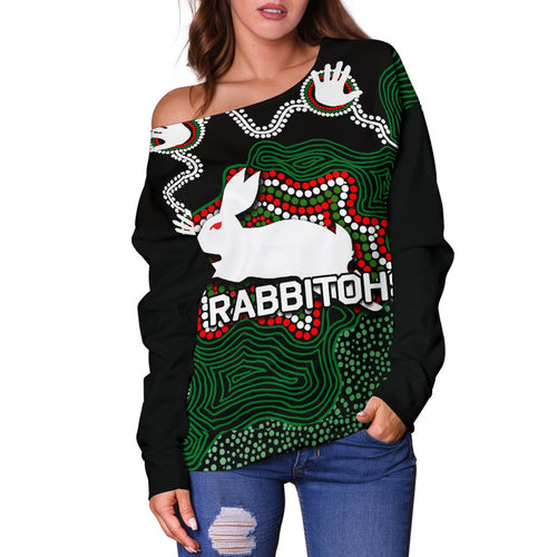 Rabbitohs Women's Off Shoulder Sweater Aboriginal 2 - Vibe Hoodie