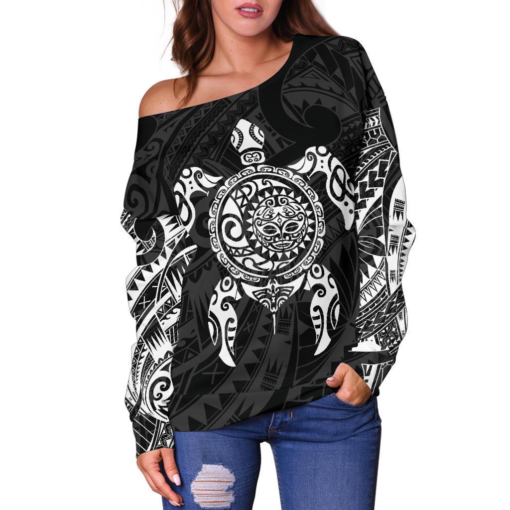 New Zealand Off Shoulder Sweater, Maori Turtle Tattoo Golf Shirts - White - Vibe Hoodie