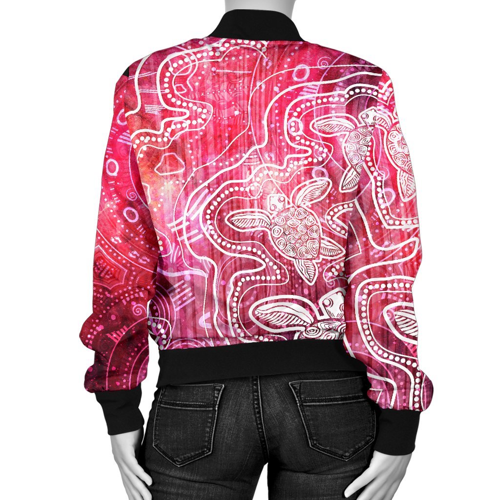 aboriginal-womens-bomber-jacket-sea-turtle-with-indigenous-patterns-pink