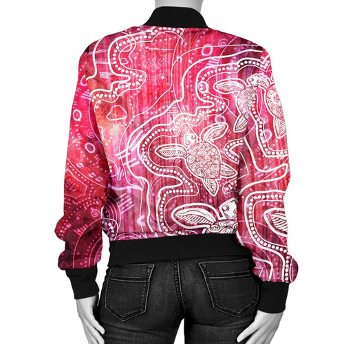 aboriginal-womens-bomber-jacket-sea-turtle-with-indigenous-patterns-pink