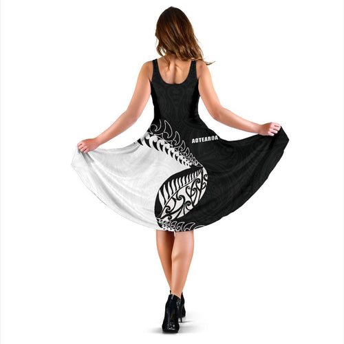 New Zealand Rugby Aotearoa Rugby Fern Black Women Midi Dress - Vibe Hoodie