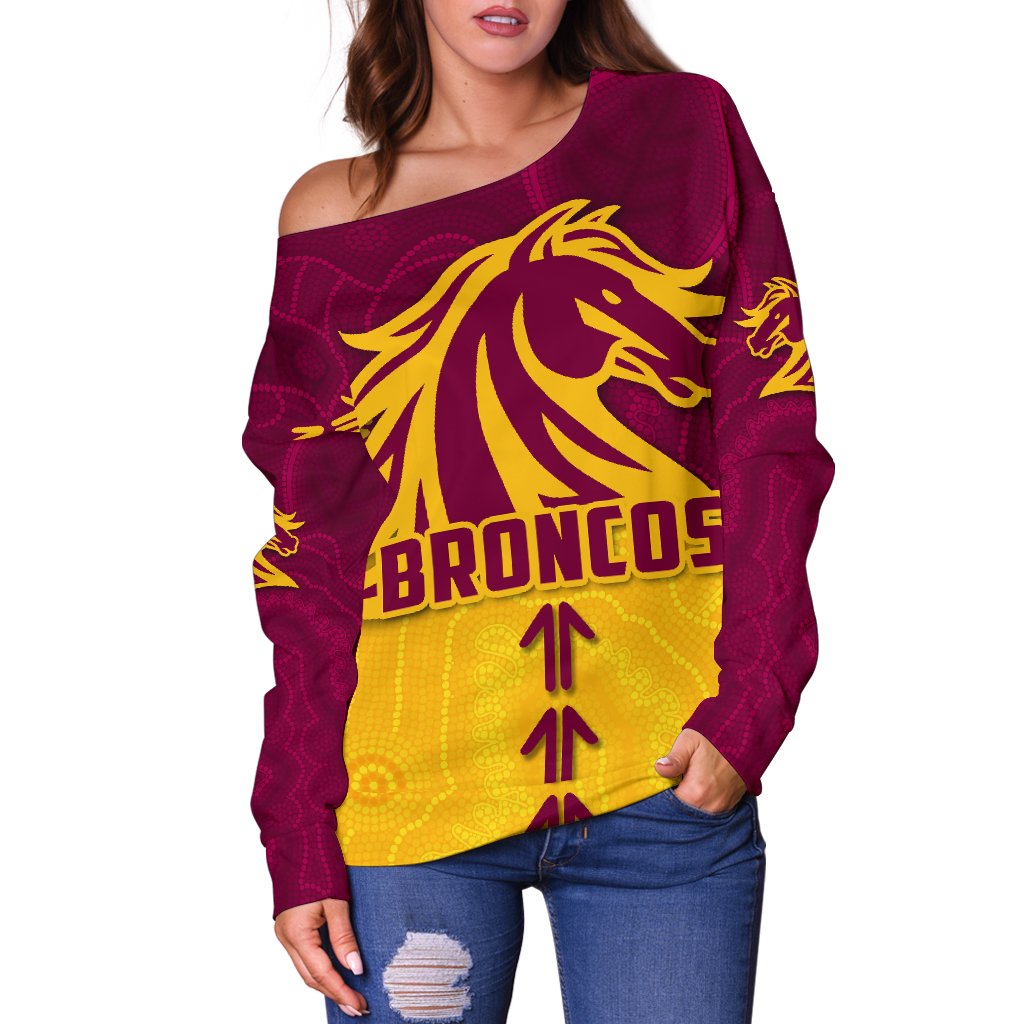Broncos Off Shoulder Sweater Brisbane Aboriginal - Vibe Hoodie