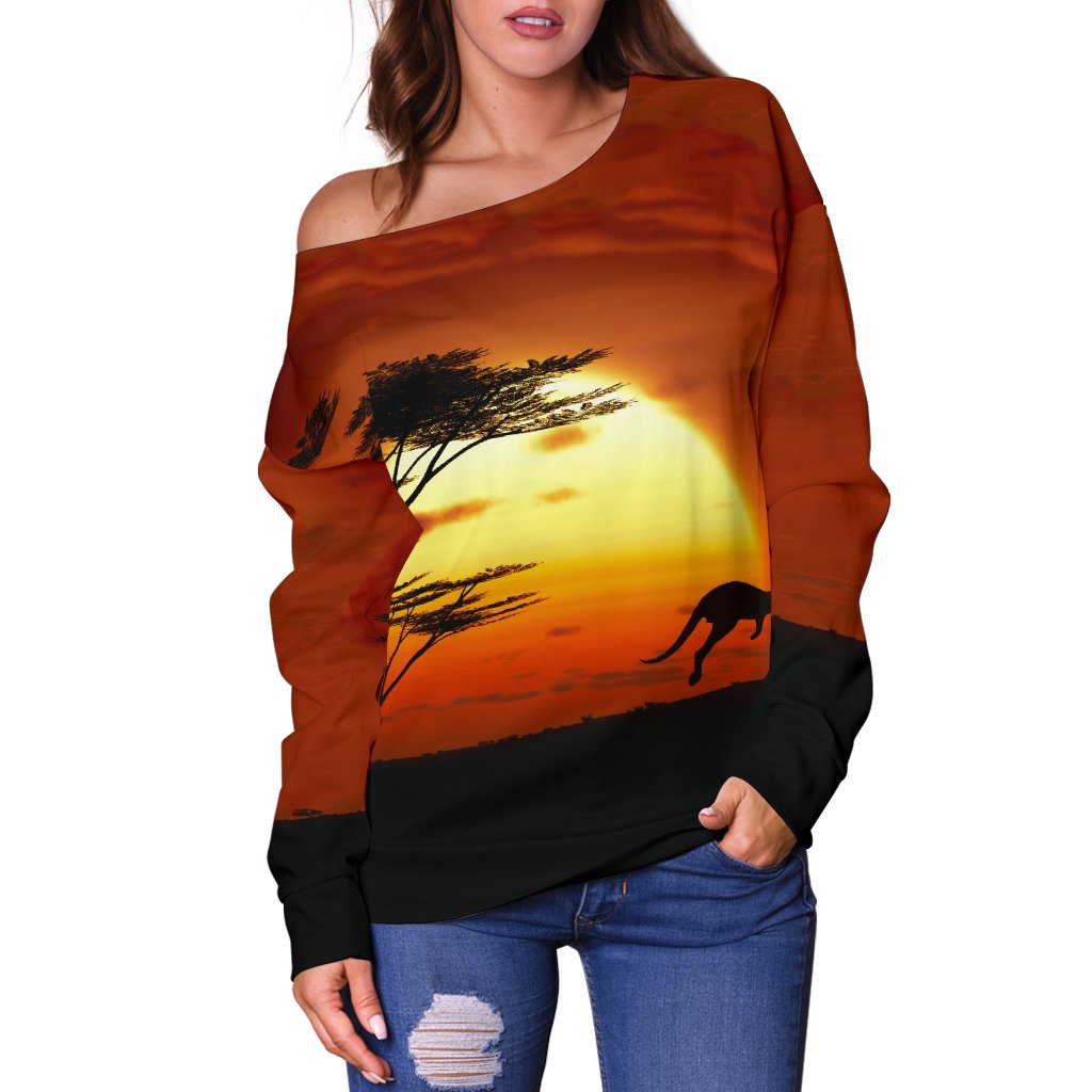 Off Shoulder Sweater - Kangaroo Sweater Sunset Ver01 - Vibe Hoodie