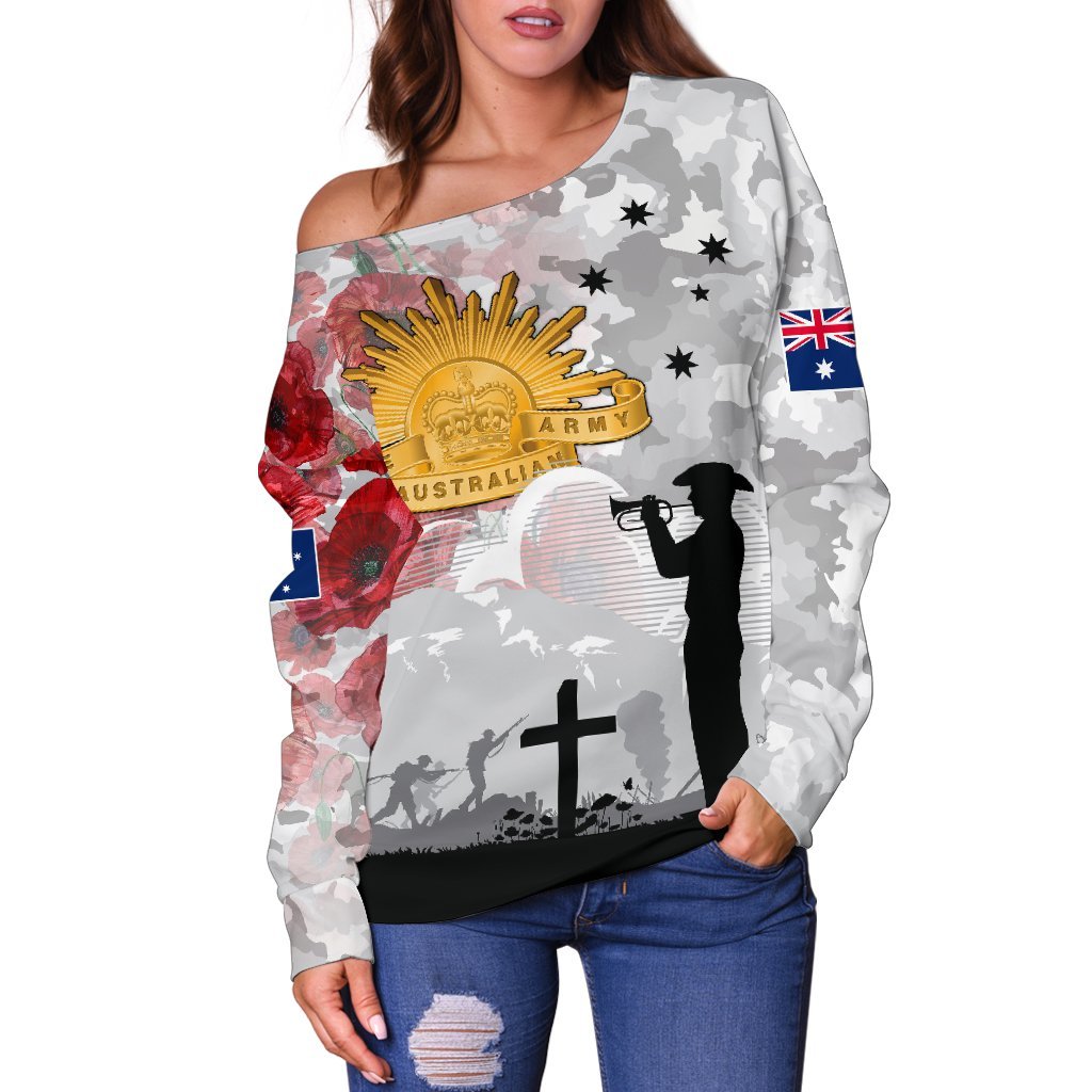 Anzac Women's Off Shoulder Sweater - We Will Remember Them - Vibe Hoodie