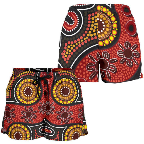 Aboriginal Women's Shorts - Indigenous Circle Dot Painting Style- - Vibe Hoodie
