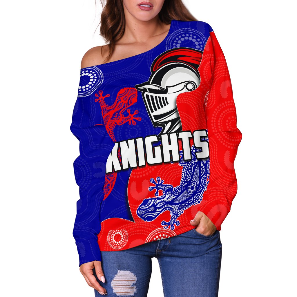 Newcastle Knights Women's Off Shoulder Sweater Aboriginal - Vibe Hoodie