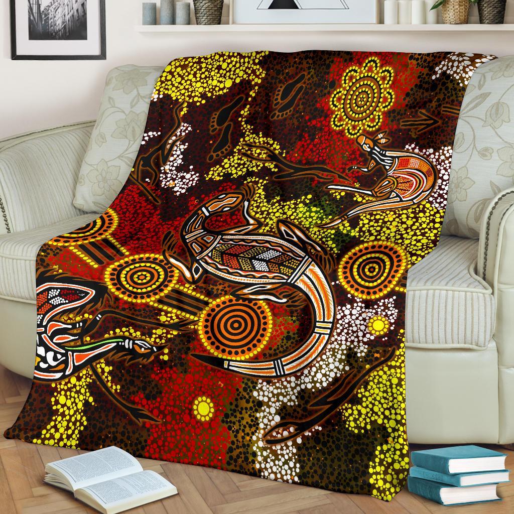 aboriginal-premium-blanket-kangaroo-and-lizard-dot-painting-art