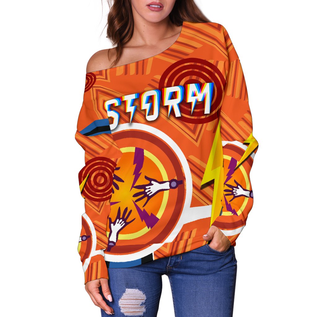 Storm Women Off Shoulder Sweater Simple Indigenous - Orange - Vibe Hoodie