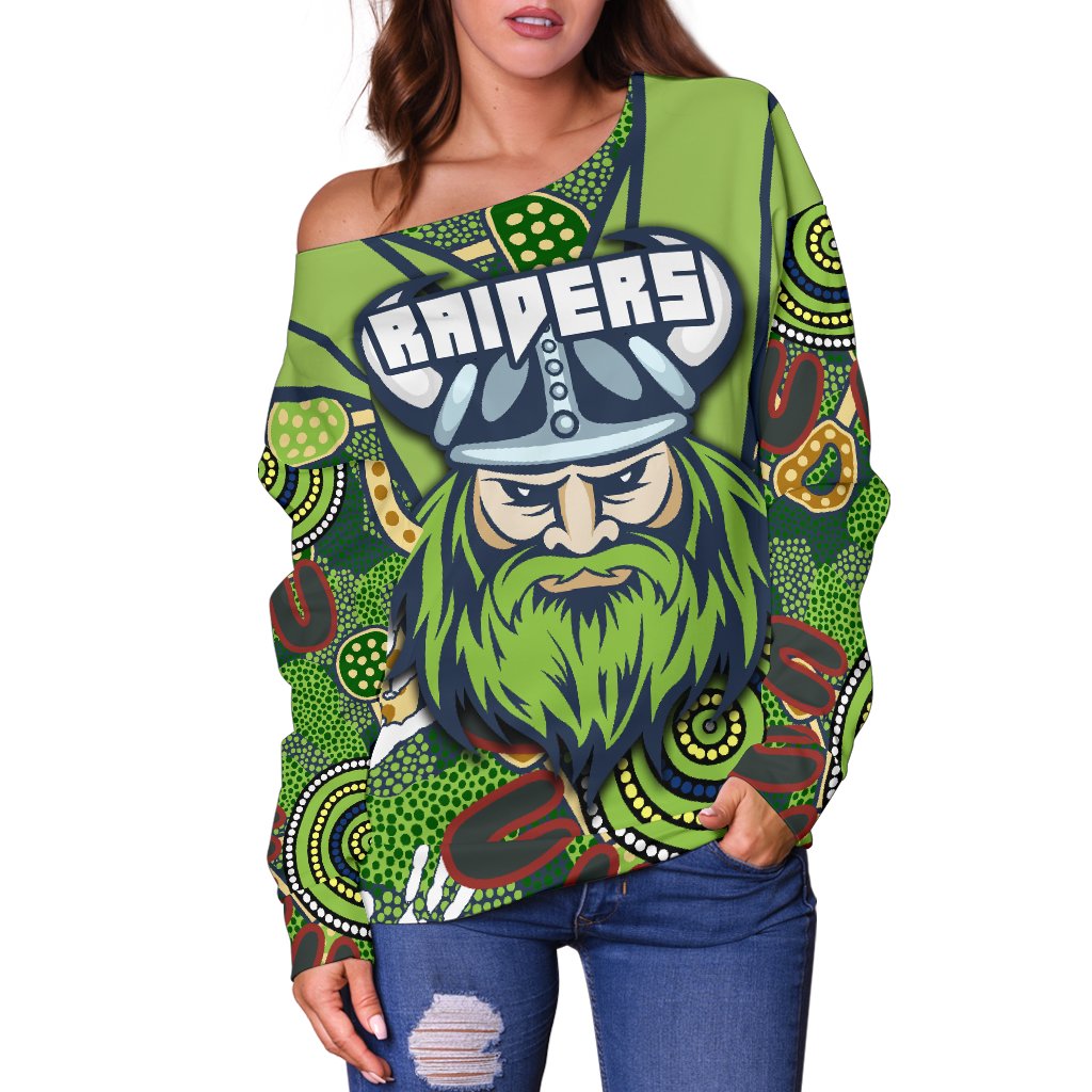 (Custom Personalised) Raiders Women's Off Shoulder Sweater Canberra Indigenous - Vibe Hoodie