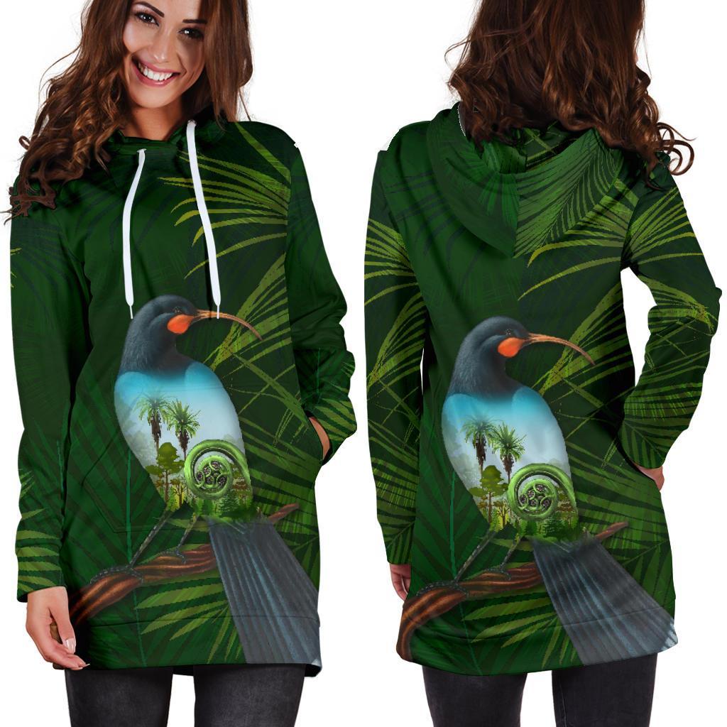huia-bird-new-zealand-womens-hoodie-dress