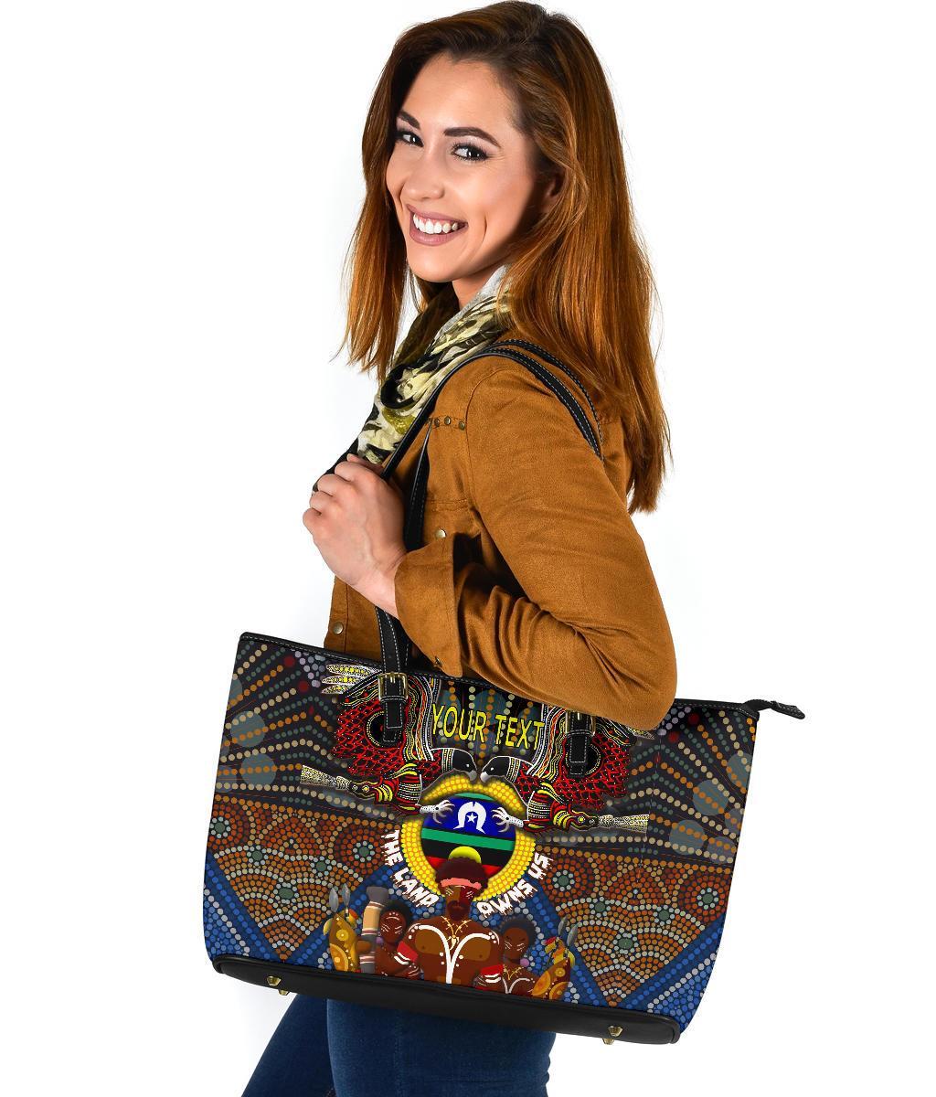 custom-text-the-land-owns-us-large-leather-tote-bag