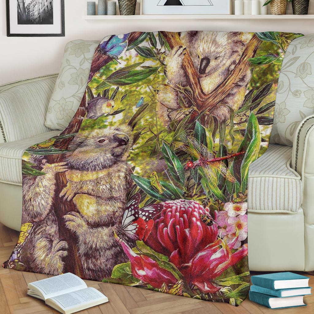 koala-premium-blanket-3d-koala-with-waratah-flower-blanket