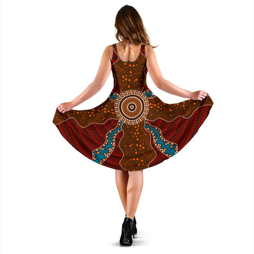 Midi Dress - Aboriginal Dot Painting Dress Ver06 - Vibe Hoodie