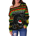 Penrith Panthers Christmas Women's Off Shoulder Sweater Indigenous - Vibe Hoodie