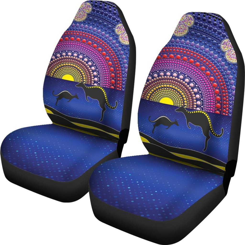 aboriginal-car-seat-covers-sunset-over-the-sea-and-kangaroo-dot-painting