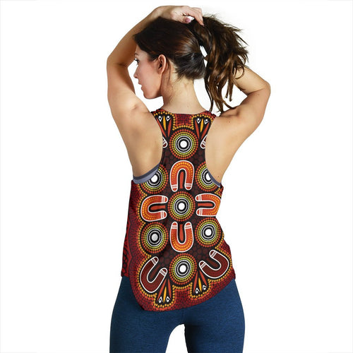 ABoriginal Women's Racerback Tank  - Aboriginal Dot Painting Flowers Style - Vibe Hoodie
