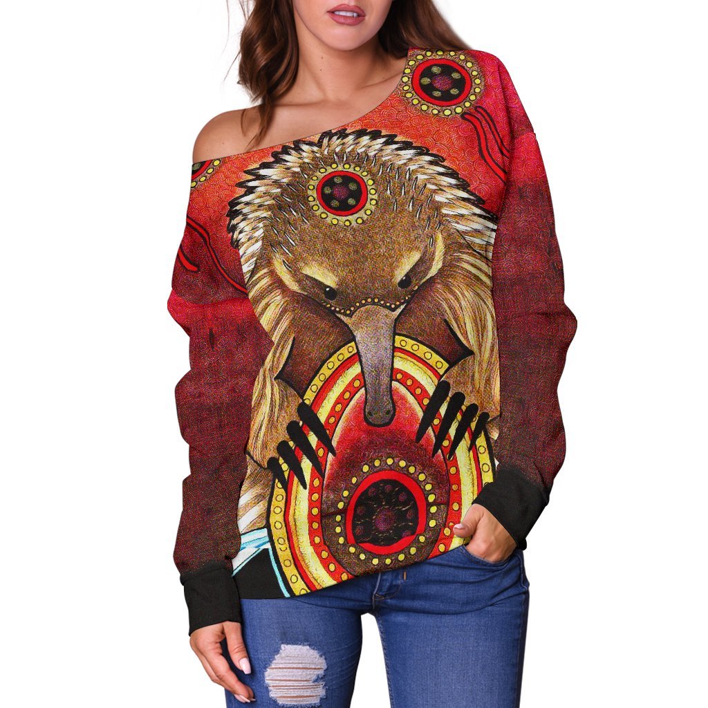 Women's Off Shoulder Sweater - Australian Echidna- - Vibe Hoodie