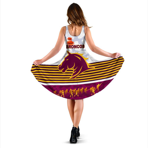 Brisbane Broncos Women's Dress Anzac Day Simple Style - White - Vibe Hoodie