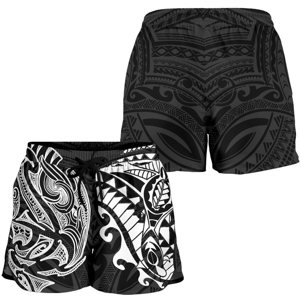 New Zealand All Over Print Women's Shorts, Maori Polynesian Tattoo White - Vibe Hoodie