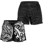 New Zealand All Over Print Women's Shorts, Maori Polynesian Tattoo White - Vibe Hoodie