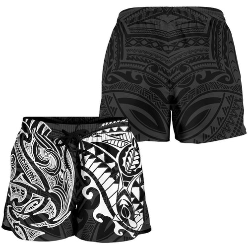 New Zealand All Over Print Women's Shorts, Maori Polynesian Tattoo White - Vibe Hoodie