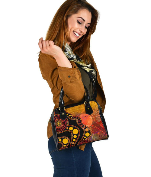 Aboriginal Shoulder Handbag - Australia Indigenous Flag Circle Dot Painting Art (Golden) - Vibe Hoodie