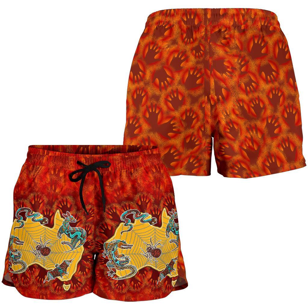 Aboriginal Women's Shorts - Australia Map Hand Patterns Spider Web - Vibe Hoodie