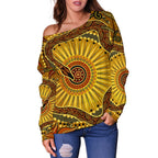 Off Shoulder Sweater - Australian Aboriginal Snake - Rainbow Serpent - Vibe Hoodie