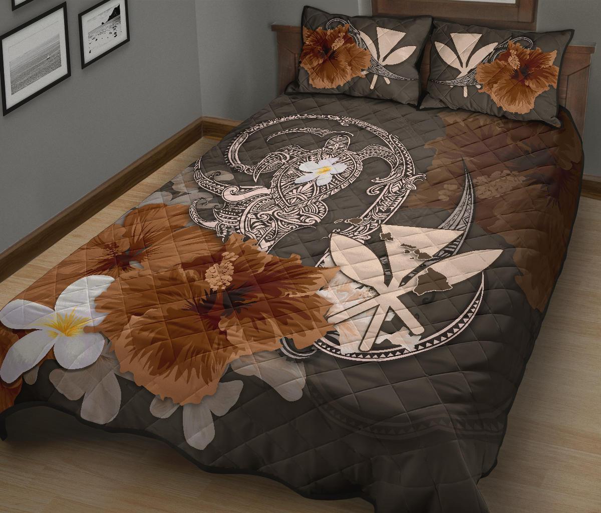 kanaka-maoli-hawaii-quilt-bed-set-hibiscus-turtle-tribal-brown