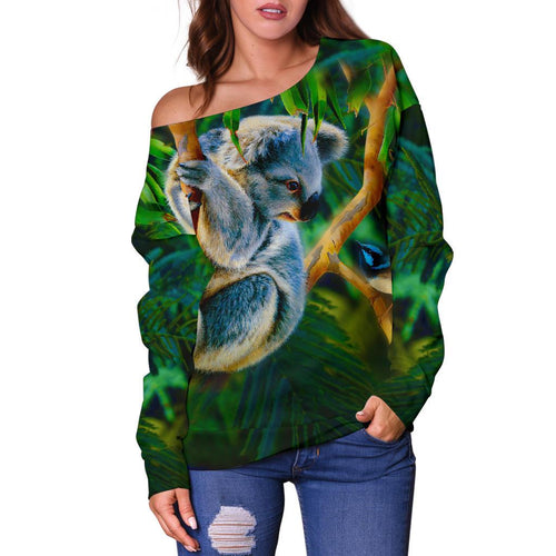 Off Shoulder Sweater - 3D Koala Sweater - Koala Aussie Greeting - Vibe Hoodie