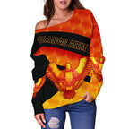 Orange Army Women's Off Shoulder Sweater Cricket Sporty Style - Vibe Hoodie
