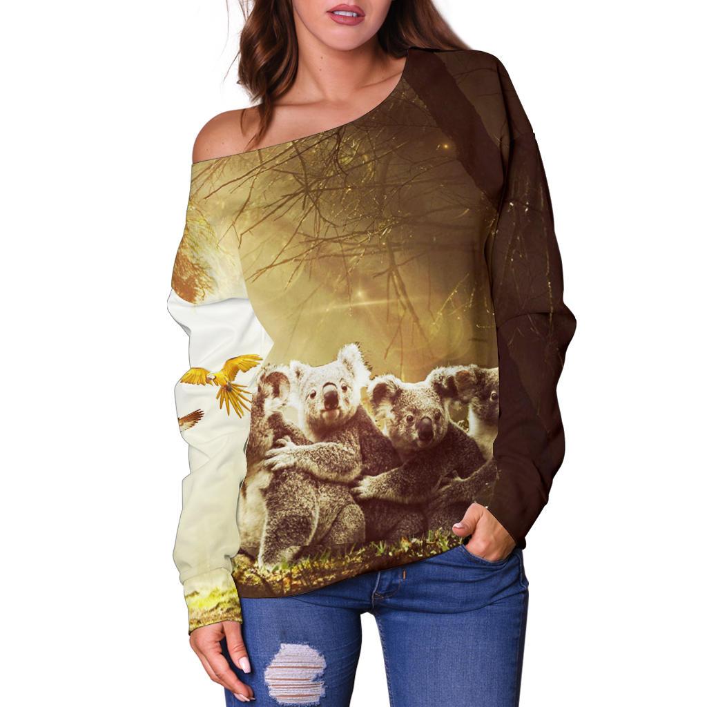 Off Shoulder Sweater - Koala Family Landscape Art - Vibe Hoodie