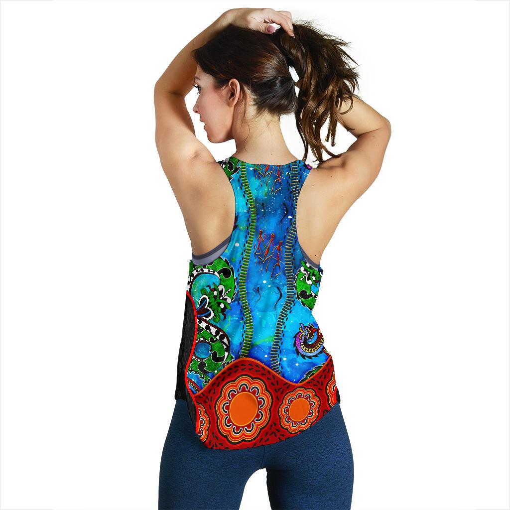 Aboriginal Women's Racerback Tank - Aussie Indigenous Patterns Blue - Vibe Hoodie