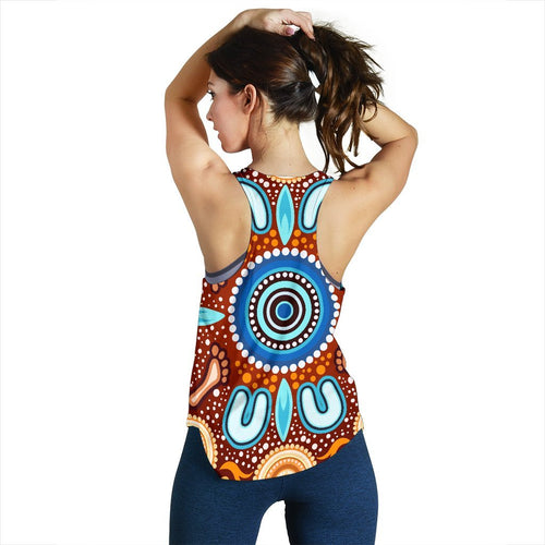 Aboriginal Women's Racerback Tank - Indigenous Circle Dot Painting Ver02 - Vibe Hoodie