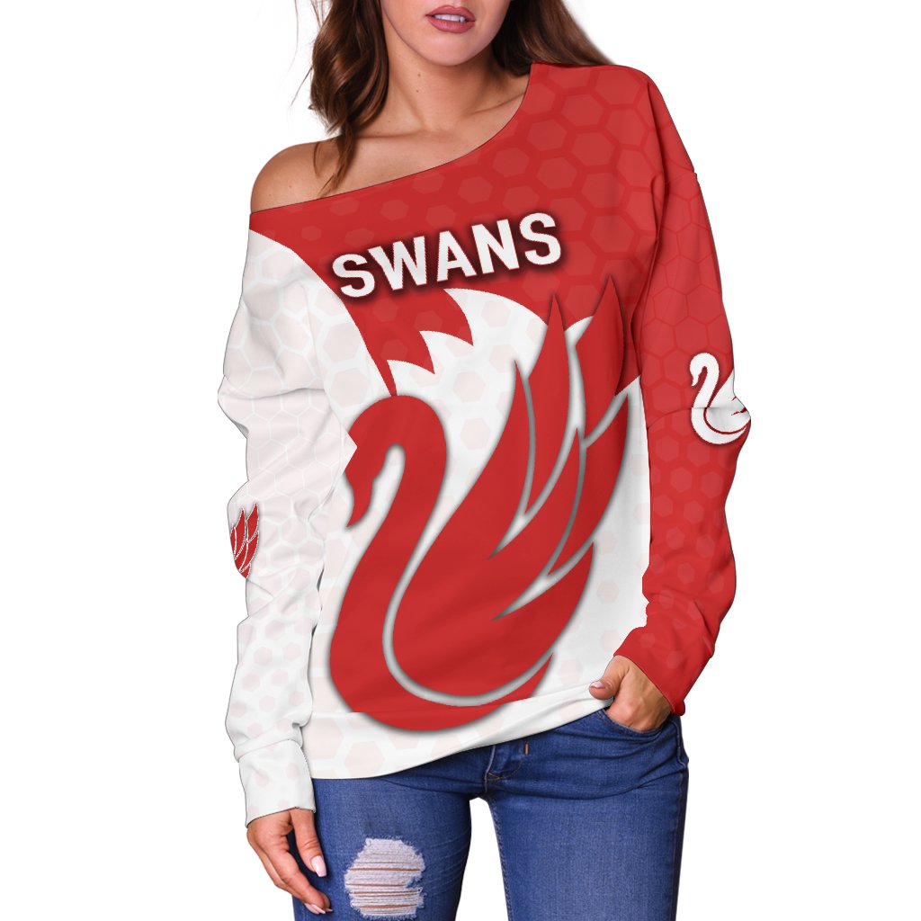 Sydney Women Off Shoulder Sweater Swans - Vibe Hoodie
