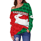 Rabbitohs Women Off Shoulder Sweater Sporty Style - Vibe Hoodie