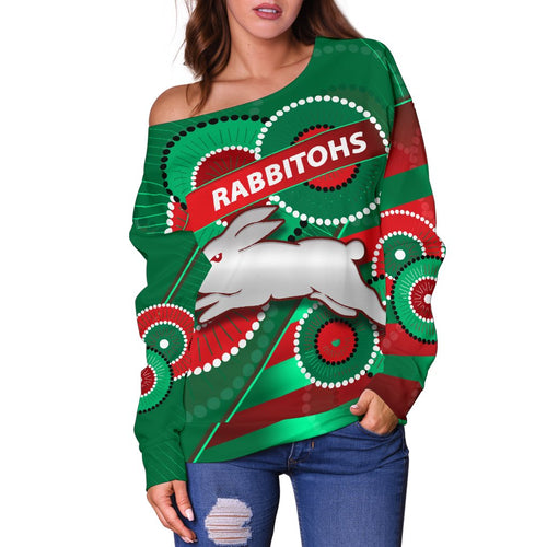 Rabbitohs Off Shoulder Sweater Indigenous Bravery - Vibe Hoodie