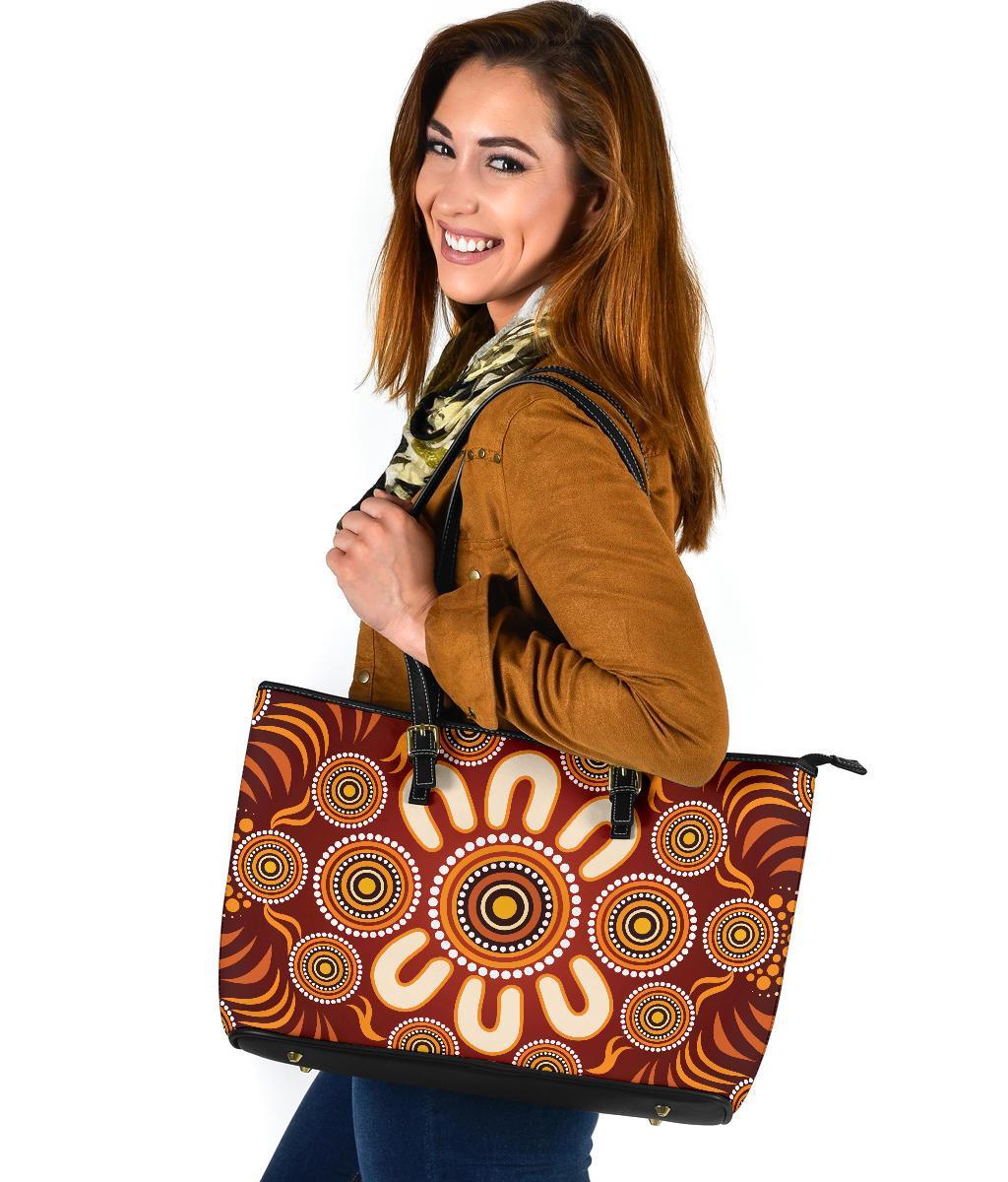 aboriginal-large-leather-tote-bag-circle-flowers-patterns-ver03