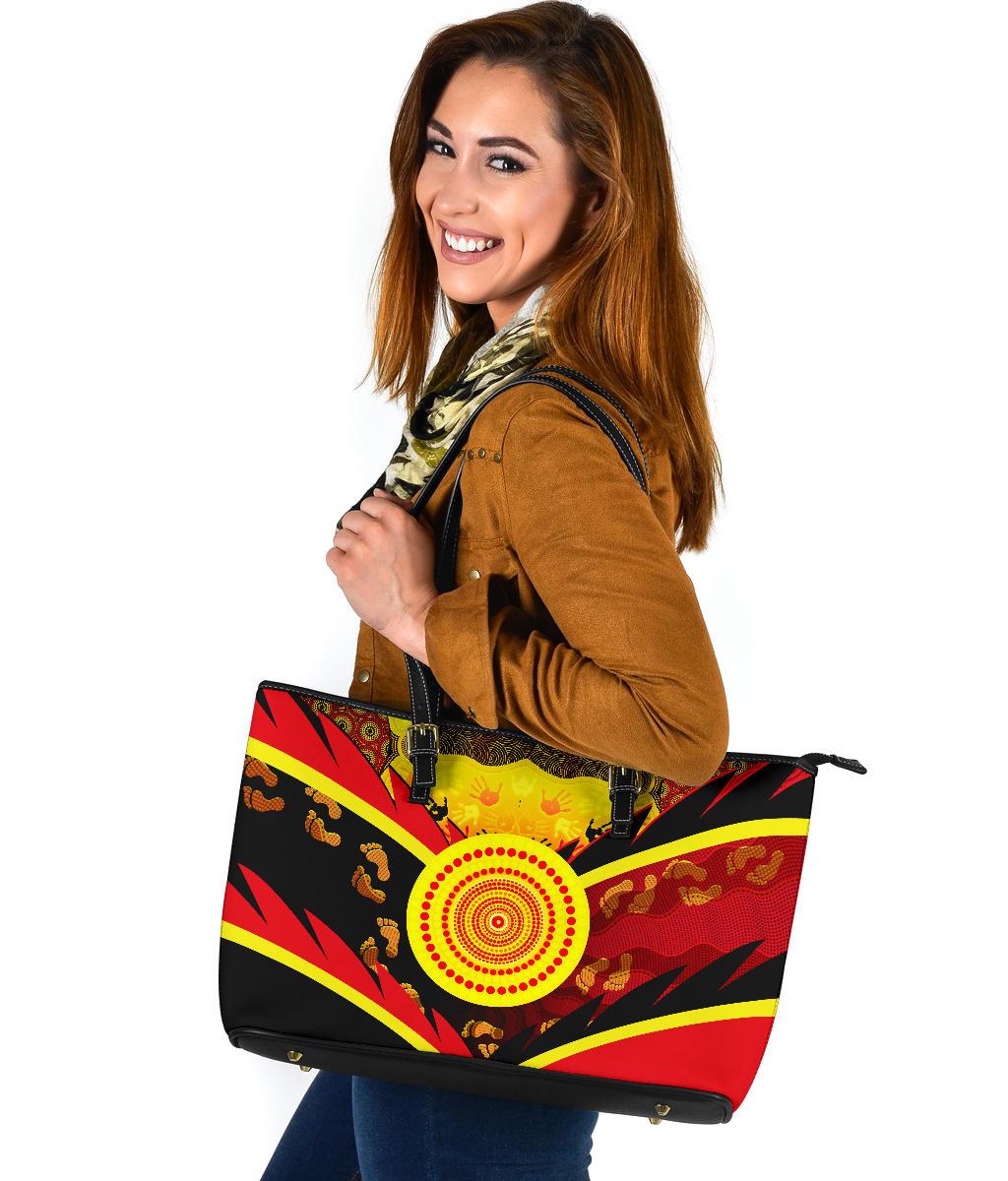 aboriginal-leather-tote-bag-indigenous-flag-with-footprint-hand-art