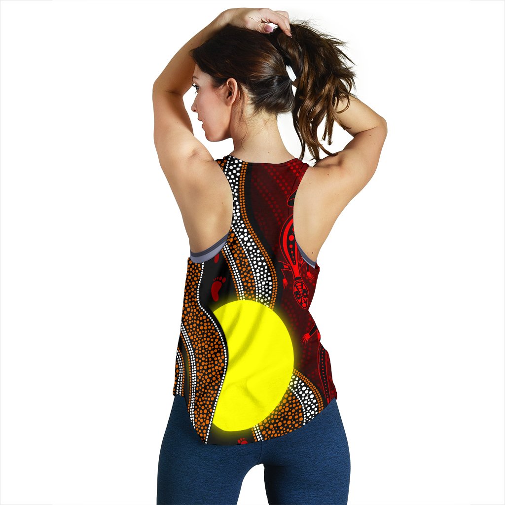 Aboriginal Women Racerbak Tank - Aboriginal Flag Lizard Dot Painting Style - Vibe Hoodie