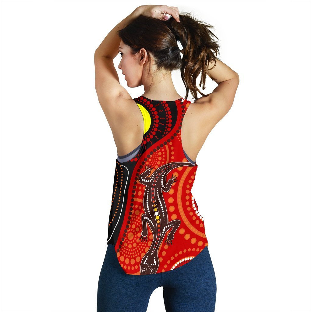 Aboriginal Women's Racerback Tank - Australia Lizard Dot Painting Art - Vibe Hoodie