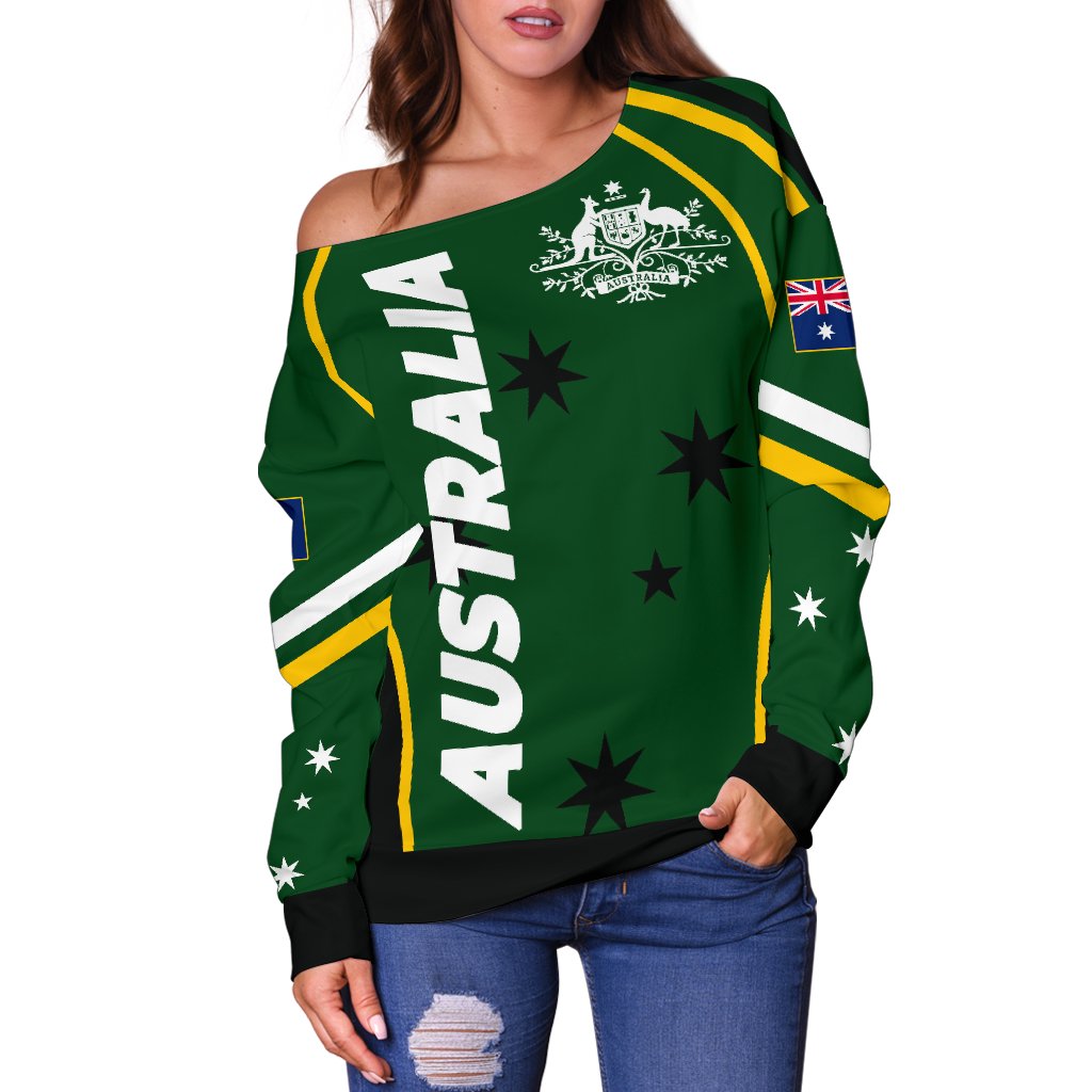 Off Shoulder Sweater - Australian Coat Of Arms (Green) Sweater - Women - Vibe Hoodie