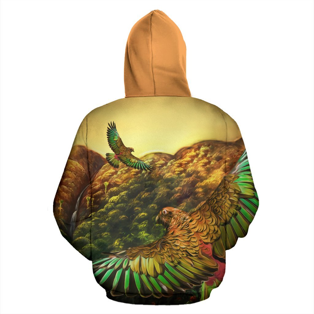 new-zealand-kea-bird-flying-at-sunset-hoodie