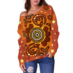 Aboriginal Women's Off Shoulder  - Baby Kangaroo And Dot Painting Patterns - Vibe Hoodie